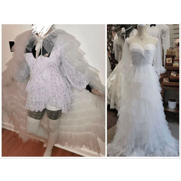 🤍 NEW Bridal Wedding Layered Tulle Mesh Petticoat Train Wrap Hi-Lo Open Skirt - Picture 10 of 16